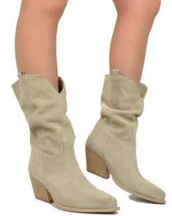 Suede Cowboy Boots – Soft & Unlined, Lightweight Beige