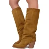 Suede Gaiter Texan Boots with Leather Heel