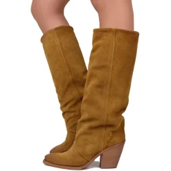 Suede Gaiter Texan Boots with Leather Heel