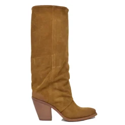 Suede Gaiter Texan Boots with Leather Heel