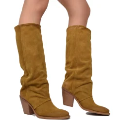 Suede Gaiter Texan Boots with Leather Heel