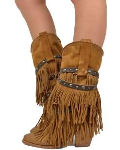 Suede Leather Fringed Cowboy Boots – Wild West Style