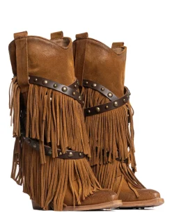 Suede Leather Fringed Cowboy Boots – Wild West Style