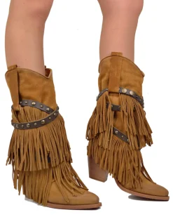 Suede Leather Fringed Cowboy Boots – Wild West Style
