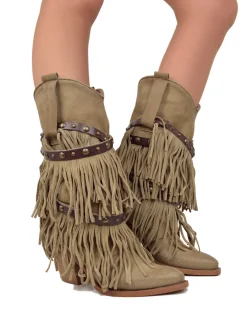 Suede Leather Fringed Cowboy Boots – Wild West Style