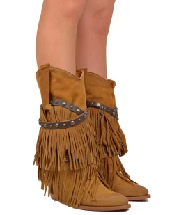 Suede Leather Fringed Cowboy Boots – Wild West Style