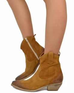 Suede Leather Texan Boots – Cognac, 5 cm Heel & Zip