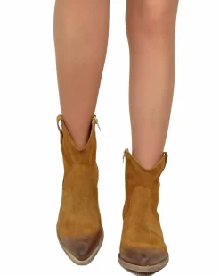 Suede Leather Texan Boots – Cognac, 5 cm Heel & Zip