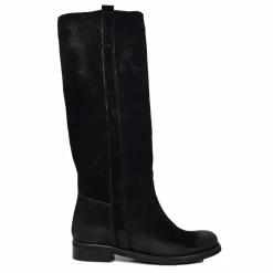 Suede Riding Boots with Low Heel and Tall Shaft – Black