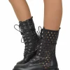 Summer Lace-Up Boots 10 Eyelets Biker Boots Genuine Leather Diamond-Pe