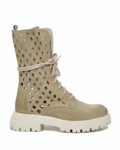 Summer Lace-Up Boots 10 Eyelets Biker Boots Suede Diamond-Perforated B