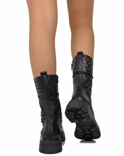 Summer Lace-Up Boots 10 Eyelets Biker Boots Genuine Leather Diamond-Pe