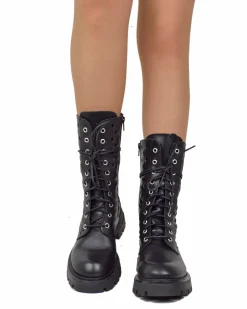 Summer Lace-Up Boots 10 Eyelets Biker Boots Genuine Leather Diamond-Pe