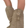 Summer Western Boots with Perforated Gaiter, Wide Shaft, and Suede Lea