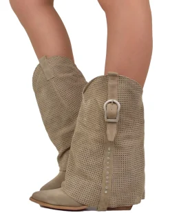 Summer Western Boots with Perforated Gaiter, Wide Shaft, and Suede Lea
