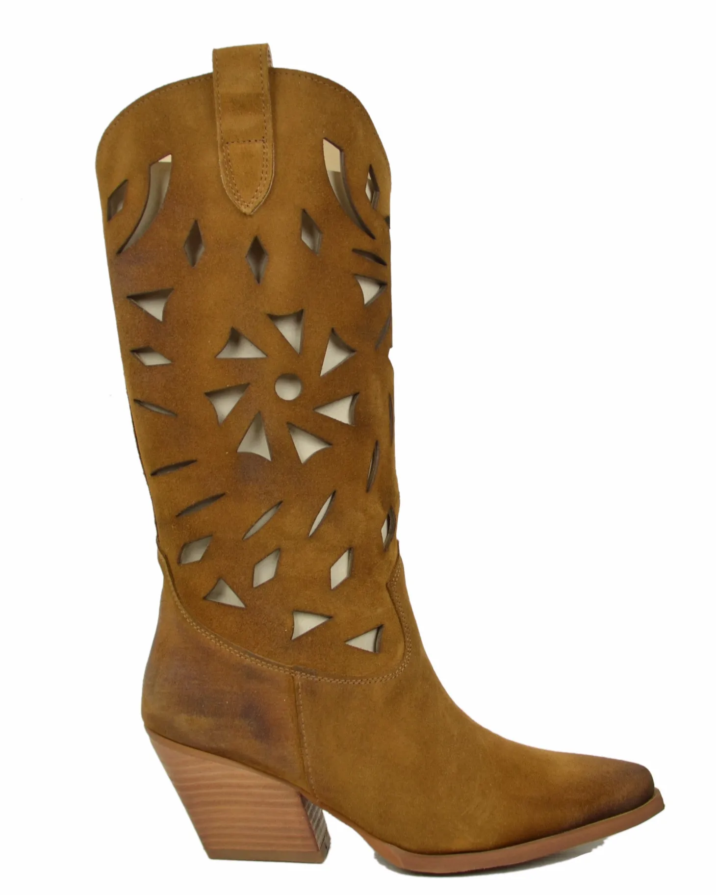 Summer Western Boots with Floral Cutouts, 7 cm Heel, and Suede Leather