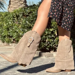 Summer Western Boots with Perforated Gaiter, Wide Shaft, and Suede Lea