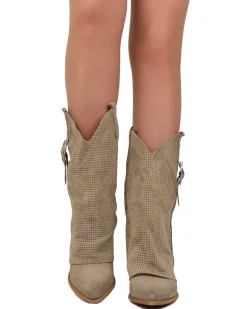Summer Western Boots with Perforated Gaiter, Wide Shaft, and Suede Lea