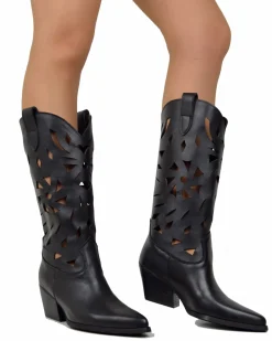 Summer Western Boots with Floral Cutouts, 7 cm Heel, Genuine Leather B
