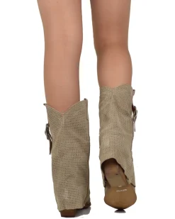 Summer Western Boots with Perforated Gaiter, Wide Shaft, and Suede Lea