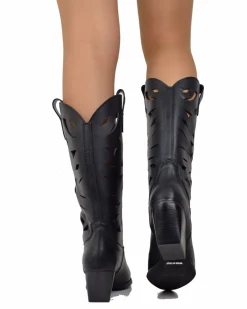 Summer Western Boots with Floral Cutouts, 7 cm Heel, Genuine Leather B