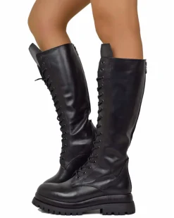 Super High Lace-Up Amphibians with Back Zip GENUINE LEATHER 17 Eyelets