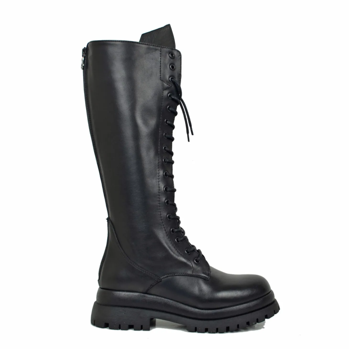 Super High Lace-Up Amphibians with Back Zip GENUINE LEATHER 17 Eyelets