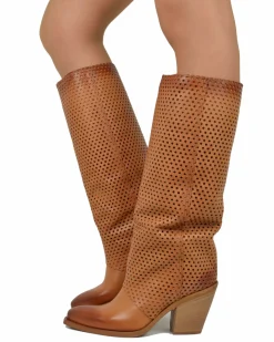 Tall Perforated Cowboy Boots – Summer Edition, Genuine Leather, Leathe