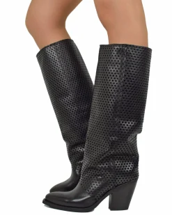 Tall Perforated Cowboy Boots – Summer Edition, Genuine Leather, Leathe
