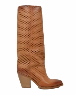 Tall Perforated Cowboy Boots – Summer Edition, Genuine Leather, Leathe
