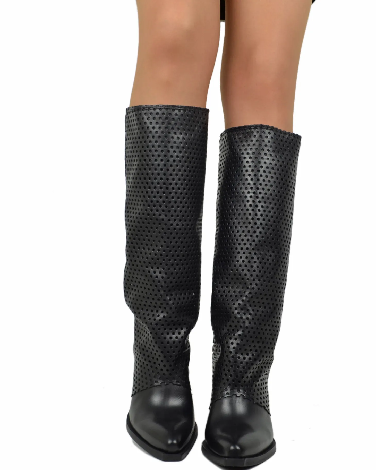 Tall Perforated Cowboy Boots – Summer Edition, Genuine Leather, Leathe