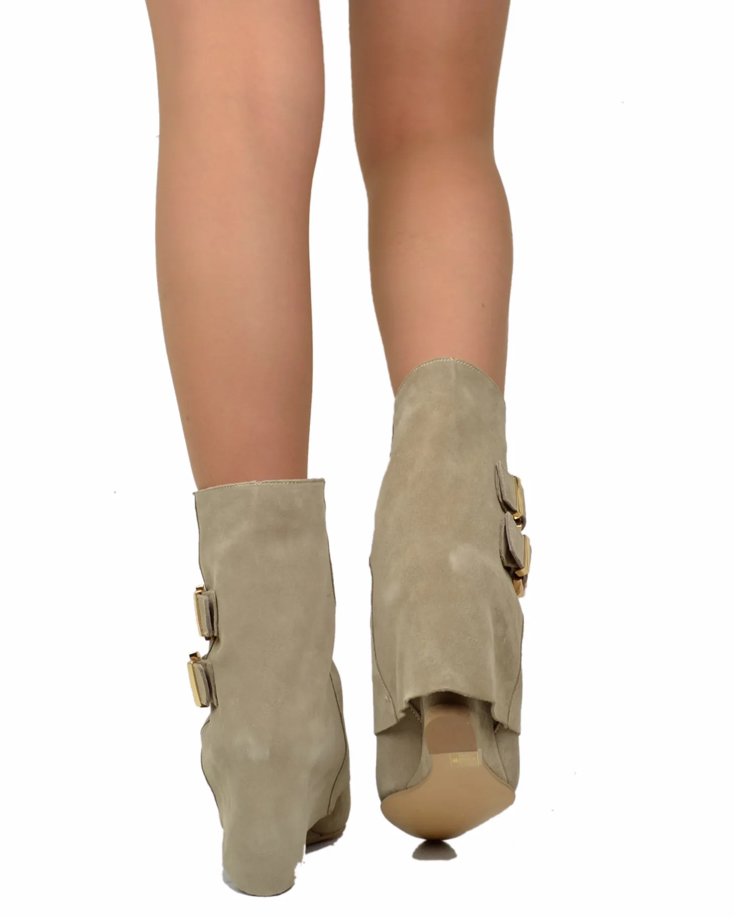 Taupe Suede Ankle Boots with Wedge Heel and Pointed Toe, 7 cm