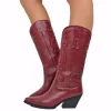 Texan Boots Bordeaux Red Warm Embroidered Domed Shaft Genuine Leather