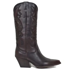 Texan Boots Bordeaux Red Warm Embroidered Domed Shaft Genuine Leather