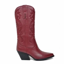 Texan Boots Bordeaux Red Warm Embroidered Domed Shaft Genuine Leather