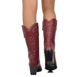 Texan Boots Bordeaux Red Warm Embroidered Domed Shaft Genuine Leather