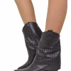 Texan Boots with Perforated Gaiter, 6 cm Heel, Genuine Black Leather