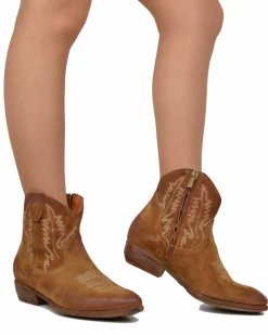 Texan Boots with Rubber Sole, Suede, and Embroidery