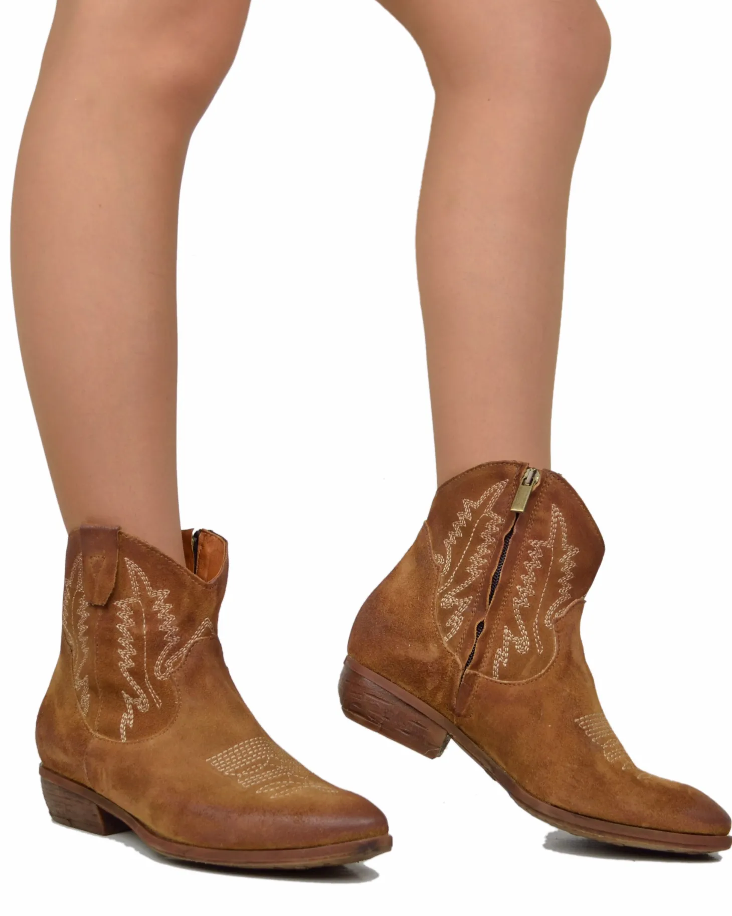 Texan Boots with Rubber Sole, Suede, and Embroidery