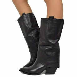 Texani con Ghetta Tacco Medio Vera Pelle Artigianali Black