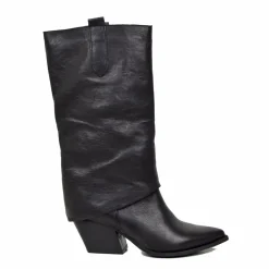 Texani con Ghetta Tacco Medio Vera Pelle Artigianali Black