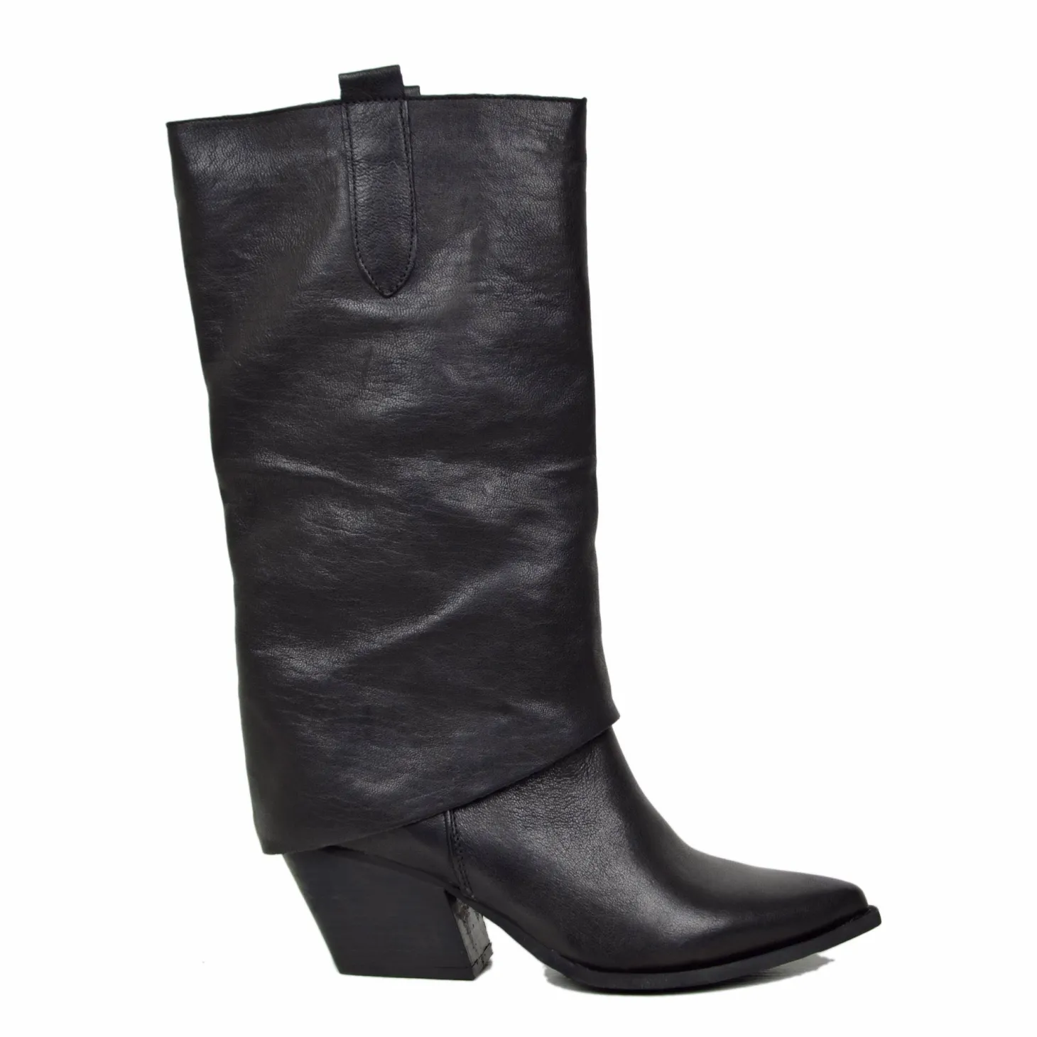 Texani con Ghetta Tacco Medio Vera Pelle Artigianali Black