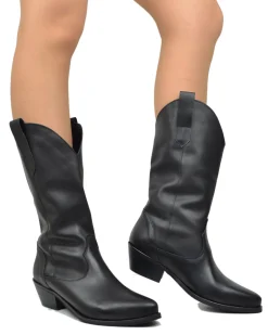 Texani total Black Lisci Tacco Basso 4 cm Classici Neri Vera Pelle Mad