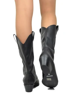 Texani total Black Lisci Tacco Basso 4 cm Classici Neri Vera Pelle Mad
