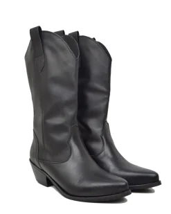 Texani total Black Lisci Tacco Basso 4 cm Classici Neri Vera Pelle Mad