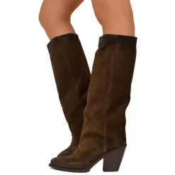 Texans High with Gaiter Suede Leather High Heel Brown