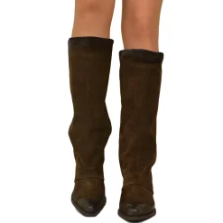 Texans High with Gaiter Suede Leather High Heel Brown