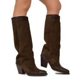 Texans High with Gaiter Suede Leather High Heel Brown