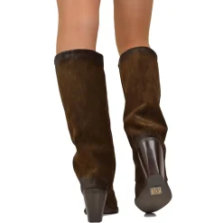 Texans High with Gaiter Suede Leather High Heel Brown