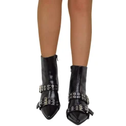 Tronchetti Polacchini Doppie Fibbie Argentate con Tacco a Rocchetto El